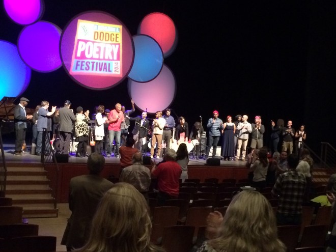 Another Kind of Courage poets and musicians take their bows, Dodge Poetry Festival 2014.