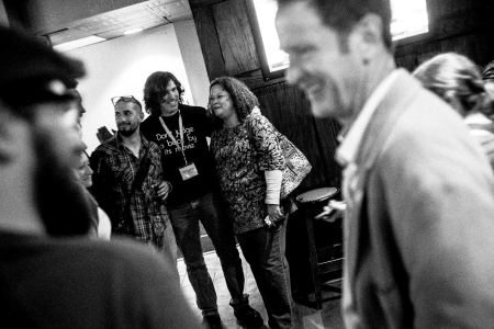 Matthew Hefti, Ben Busch, and Mary Doyle in the background, Whitney Terrell in the foreground. Photo by Bill Putnam.